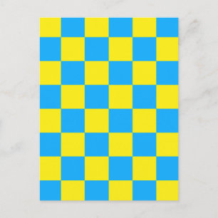Yellow Blue Chequered Check Pattern Postcard