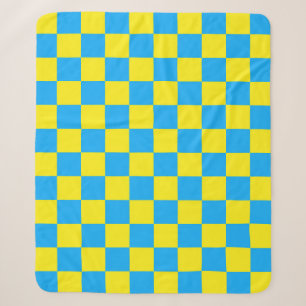 Yellow Blue Chequered Check Pattern Sherpa Blanket