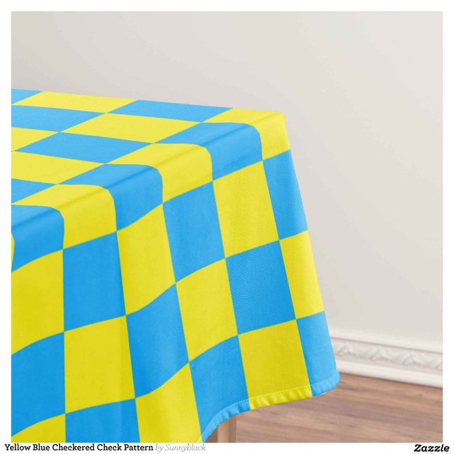 Yellow Blue Chequered Check Pattern Tablecloth (Creator Uploaded)
