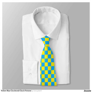 Yellow Blue Chequered Check Pattern Tie