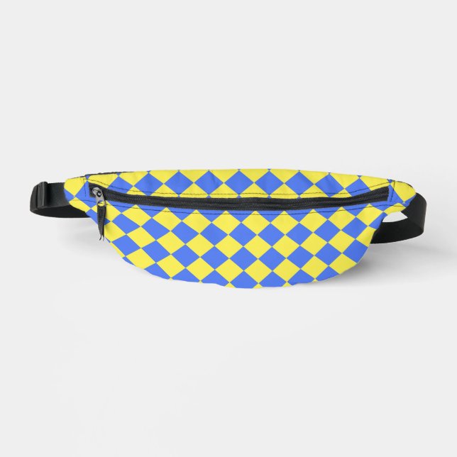 Yellow Blue Chequered Diamond Pattern Bum Bags (Front)