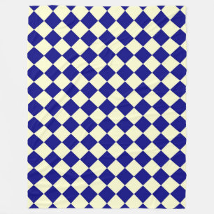Yellow Blue Chequered Diamond Pattern Fleece Blanket