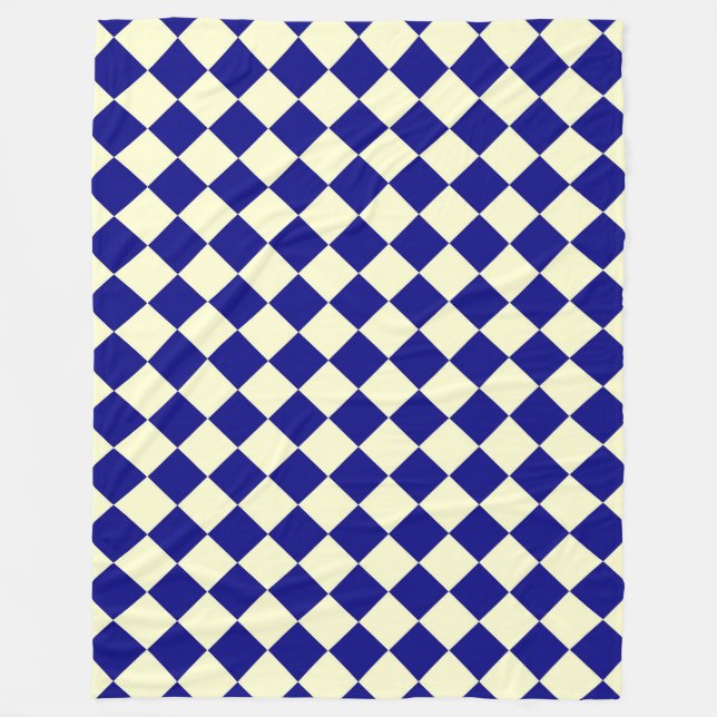 Yellow Blue Chequered Diamond Pattern Fleece Blanket (Front)