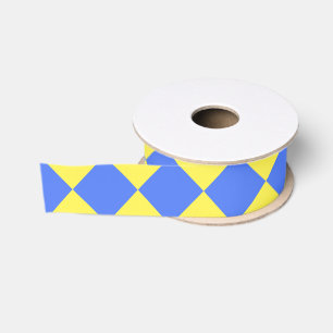 Yellow Blue Chequered Diamond Pattern Grosgrain Ribbon