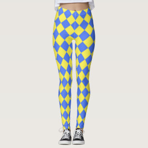 Yellow Blue Chequered Diamond Pattern  Leggings