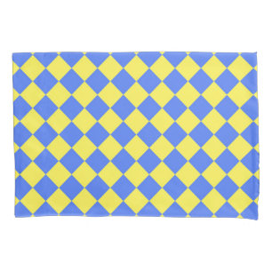 Yellow Blue Chequered Diamond Pattern Pillowcase