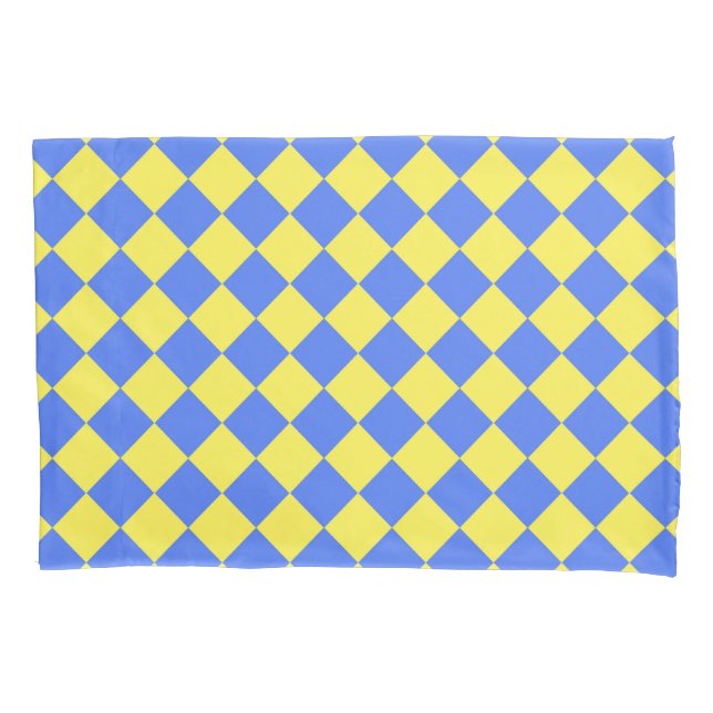 Yellow Blue Chequered Diamond Pattern Pillowcase (Front)