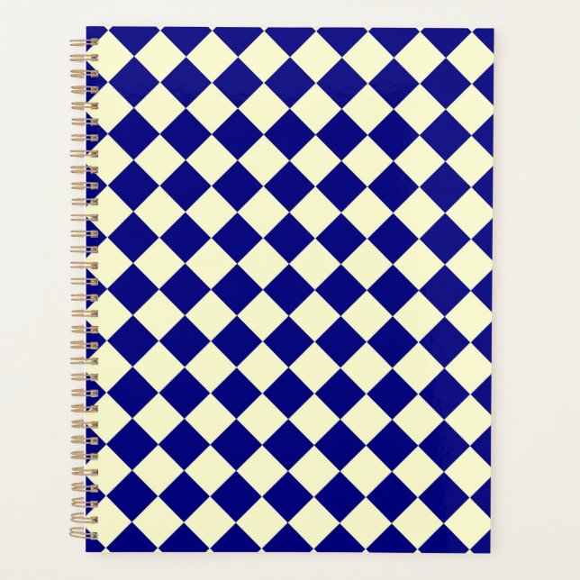 Yellow Blue Chequered Diamond Pattern  Planner (Front)