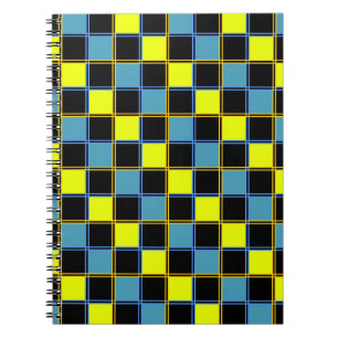 Yellow blue chequered geometric pattern notebook