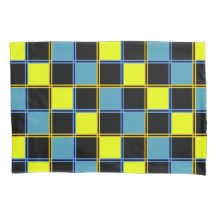 Yellow blue chequered geometric pattern pillowcase