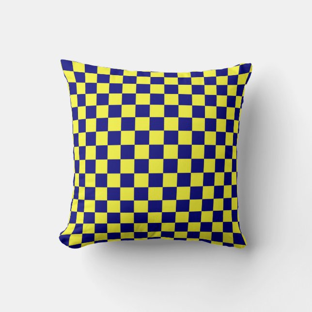 Yellow & Blue Chess Pattern Throw Pillow (Front)
