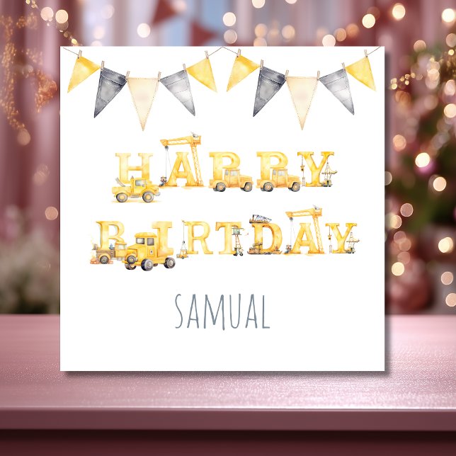 Yellow & Blue child's Construction Birthday Card (Creator Uploaded)