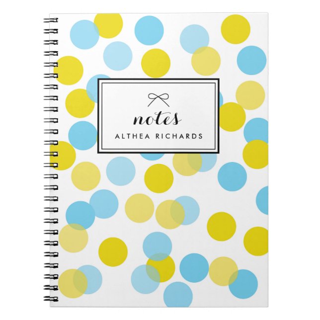 Yellow & Blue Confetti Dots Pattern Personalised Notebook (Front)