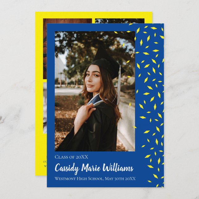 Yellow Blue Confetti Graduation Announcement (Front/Back)