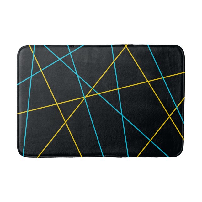 Yellow, Blue, cool, trendy, urban, modern lines Bath Mat (Front)