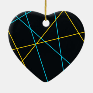 Yellow, Blue, cool, trendy, urban, modern lines Ceramic Ornament