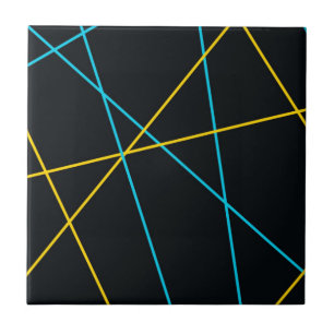 Yellow, Blue, cool, trendy, urban, modern lines Ceramic Tile