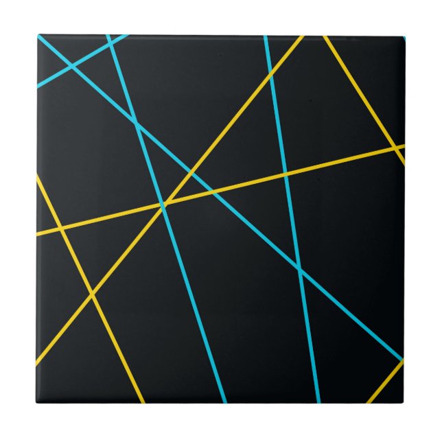 Yellow, Blue, cool, trendy, urban, modern lines Ceramic Tile (Front)