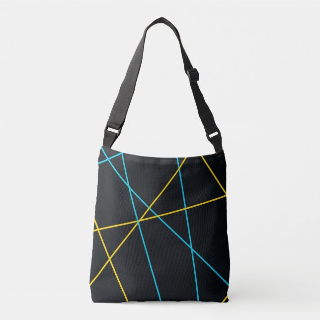 Yellow, Blue, cool, trendy, urban, modern lines Crossbody Bag (Front)