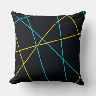 Yellow, Blue, cool, trendy, urban, modern lines Cushion