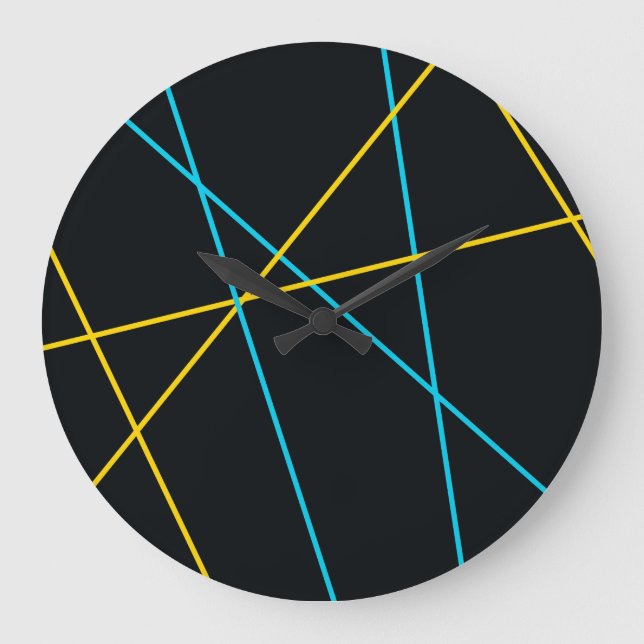 Yellow, Blue, cool, trendy, urban, modern lines Large Clock (Front)