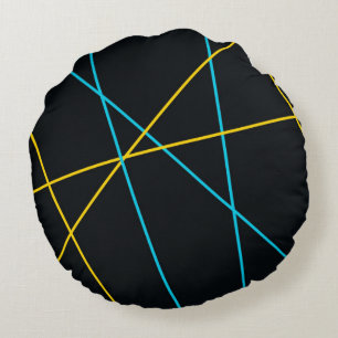 Yellow, Blue, cool, trendy, urban, modern lines Round Cushion