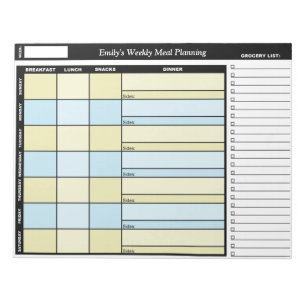 Yellow & Blue Custom Weekly Meal Planning Notepad