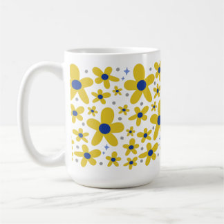 Yellow & Blue Daisy Flower Pattern Coffee Mug