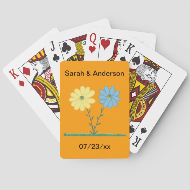 Yellow & Blue Daisy Flowers Bridal Playing Cards (Back)