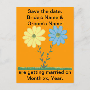 Yellow & Blue Daisy Flowers Save the date Postcard