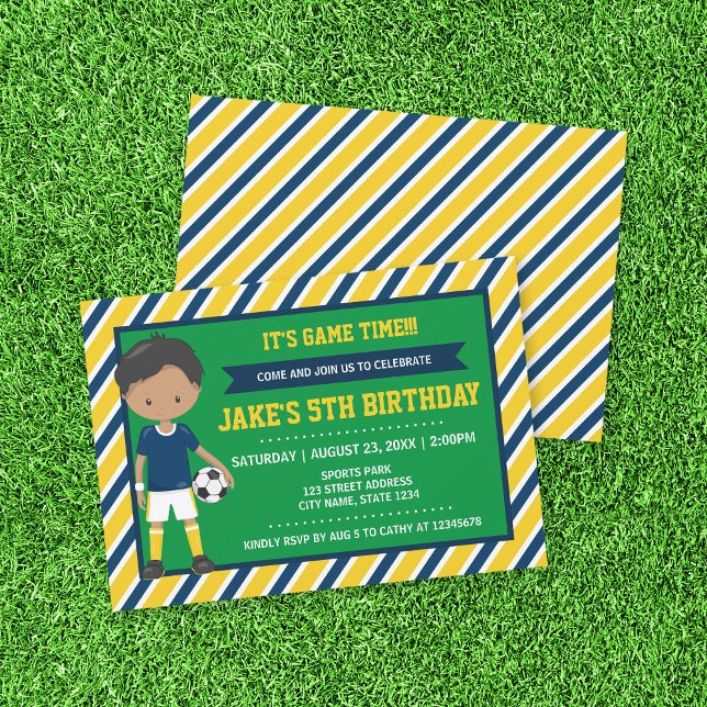 Yellow Blue Dark Football Birthday Invitation (Creator Uploaded)