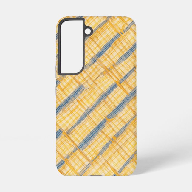 Yellow & Blue Diagonal Grid Pattern Phone Case (Back)