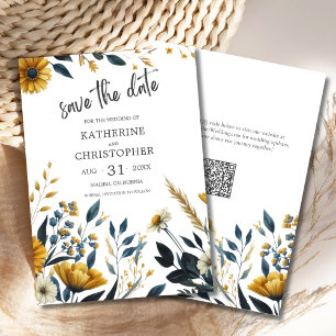 Yellow Blue Elegant Wildflower Wedding Save The Date