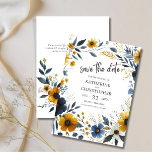 Yellow Blue Elegant Wildflower Wedding Save The Date
