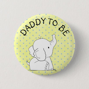 Yellow & Blue Elephant Baby Shower Pin Dad to be
