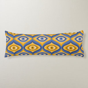 Yellow Blue Eye Art Deco Geometric Pattern Body Cushion
