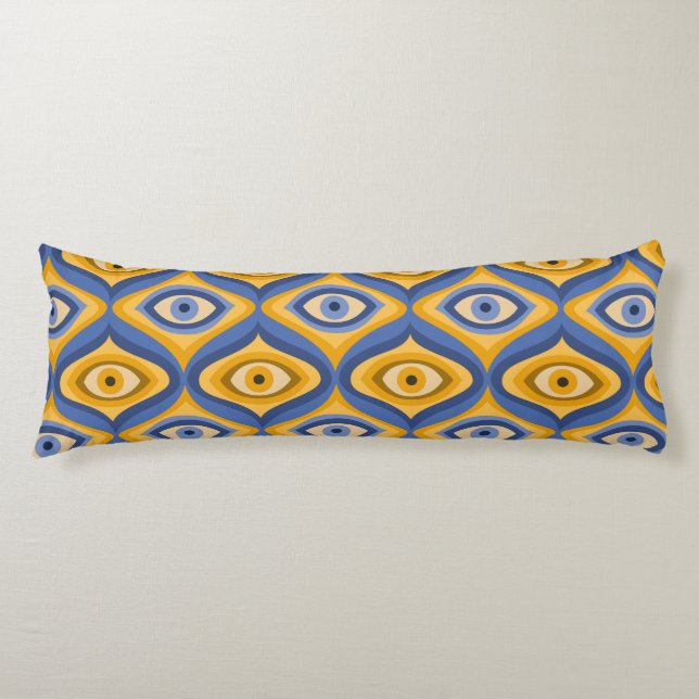 Yellow Blue Eye Art Deco Geometric Pattern Body Cushion (Front)