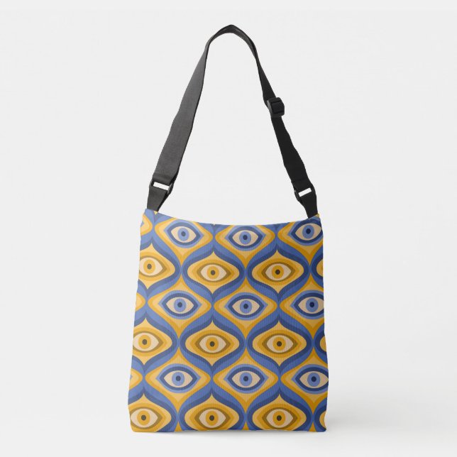 Yellow Blue Eye Art Deco Geometric Pattern Crossbody Bag (Front)