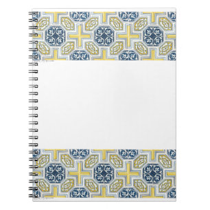Yellow Blue Faux Geometric Tile Art Notebook