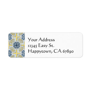 Yellow Blue Faux Tile Custom Address Template Return Address Label