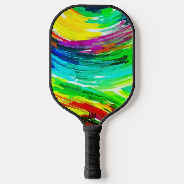 Yellow Blue Fingerpainting Pickleball Paddle (Front)