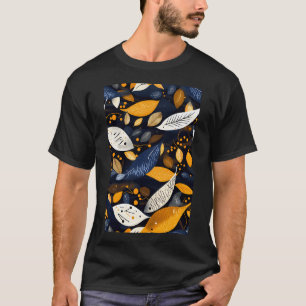 yellow blue fish illustration patern T-Shirt