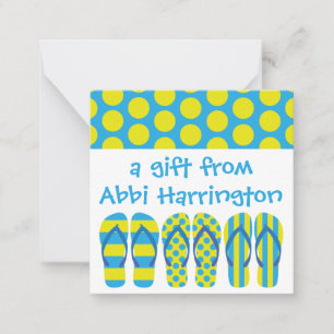 Yellow & Blue Flip Flops Gift Enclosure Cards