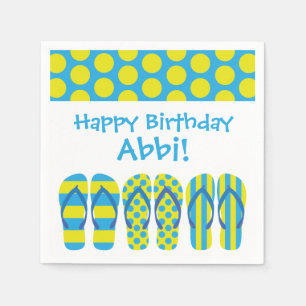 Yellow & Blue Flip Flops Personalised Party Napkin