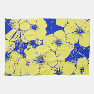 Yellow Blue Floral Motif Tea Towel