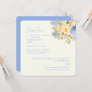 Yellow & Blue Floral Rounded Square Bridal Shower Invitation