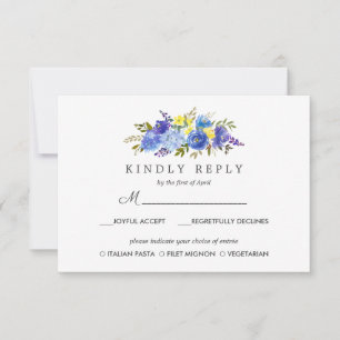 Yellow Blue Floral Wedding  RSVP MEAL option Card