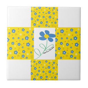 Yellow & Blue Flower Ceramic Tile