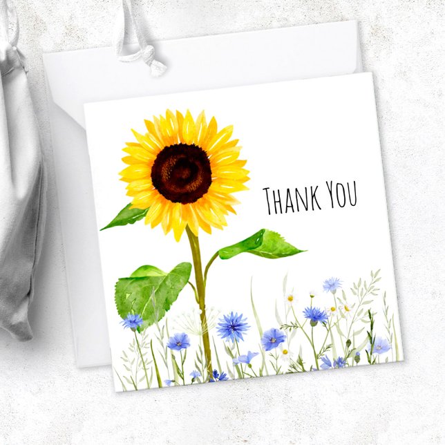 Yellow & Blue Flower Meadow Personalised Thank You Card (Creator Uploaded)