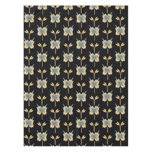 Yellow Blue Flowers On Black For Elegant Decor Tablecloth